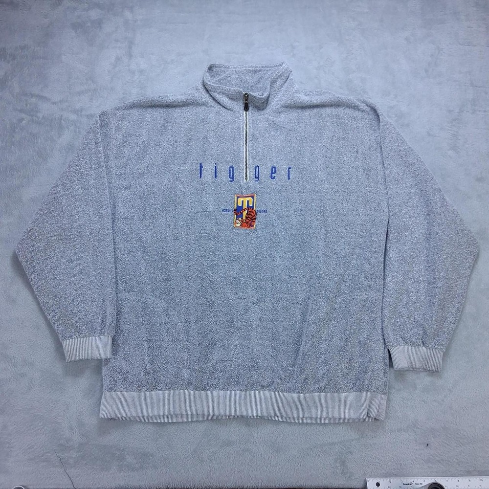 Disney Store Tigger Quarter Zip Sweatshirt Gray XL Women Embroidered Y2K Disney
